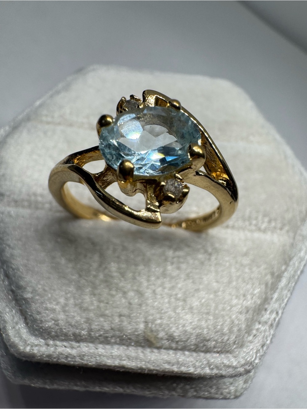 Vintage 14K Gold Filled (HGF) Natural Aquamarine Diamond Ring, Size 7